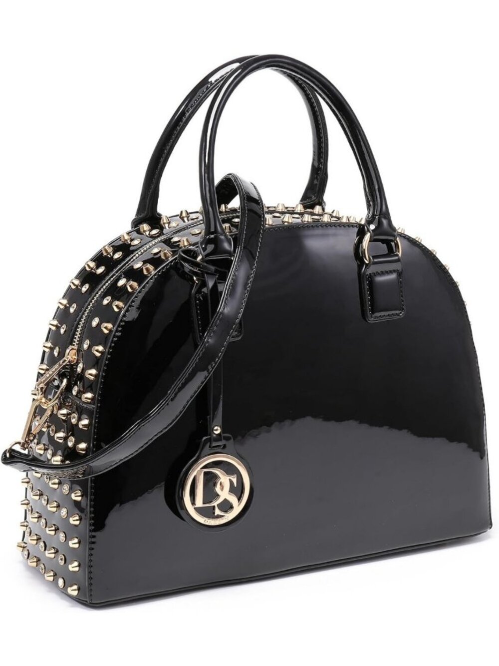 Chic Patent Leather Dome Satchel Handbag | Structured Work Tote & Shoulder Bag